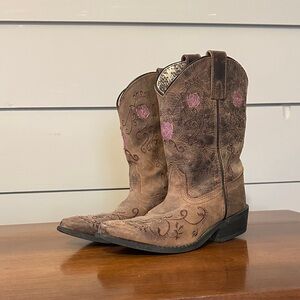Kids Western Embroidered Brown Boots